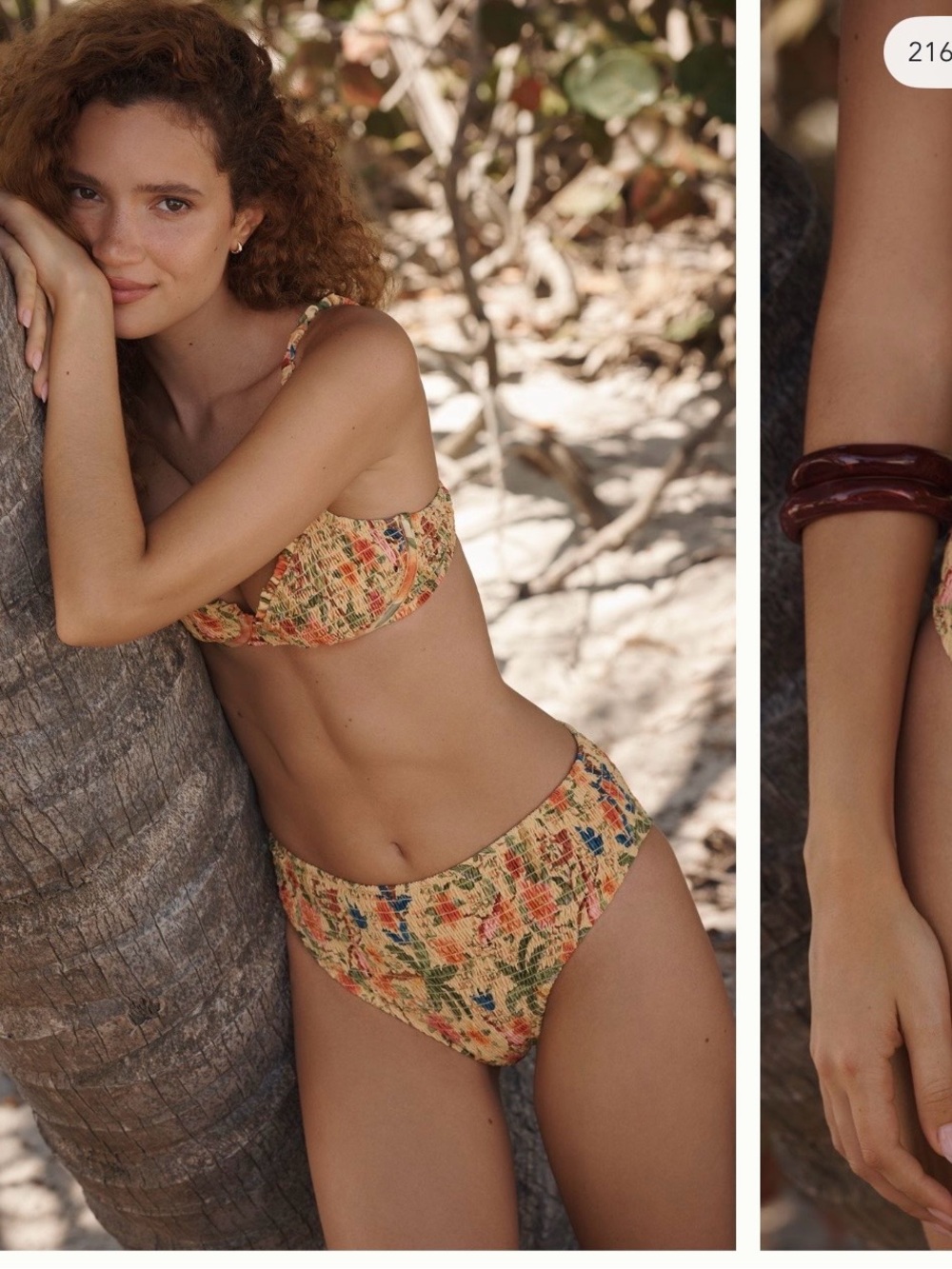 Farm Rio x Anthropologie Smocked Floral High-Waist Bikini Set - Yellow Floral